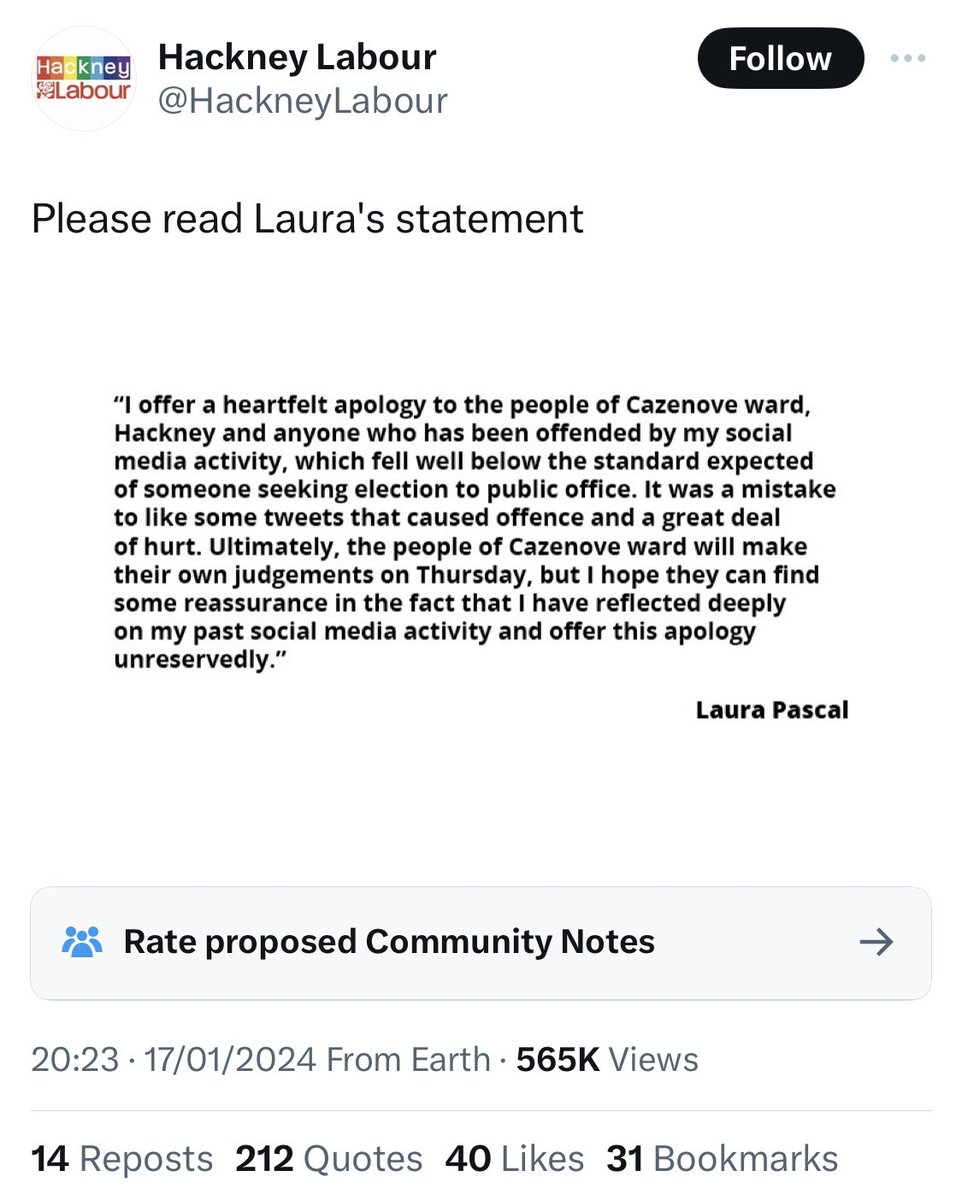 Sorelle_Arduino's tweet photo. Over half a million views and just 40 likes for @HackneyLabour @UKLabour trying to force the witch to recant
@Keir_Starmer @AnnelieseDodds @HarrietHarman @stellacreasy @jessphillips  this is an election year, the vast majority of us agree with Laura Pascal
#IStandWithLauraPascal https://t.co/D5eJxhs9qq