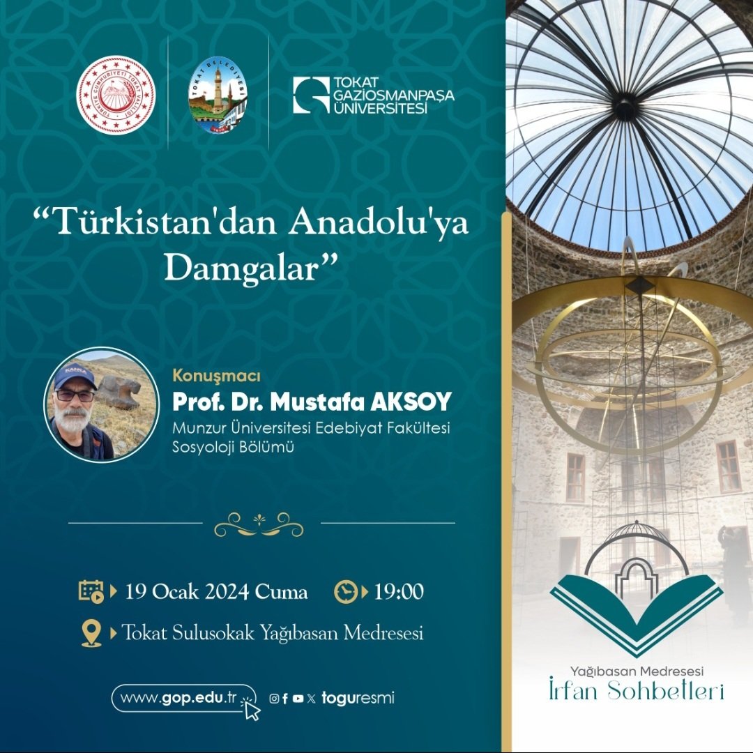 Kısmet olursa yarın, Beylikler, Selçuklu ve Osmanlı tarihi eserlerinin olduğu Tokat'ta, Türkistan'dan Anadolu'ya gelen damgaları konuşacağız.