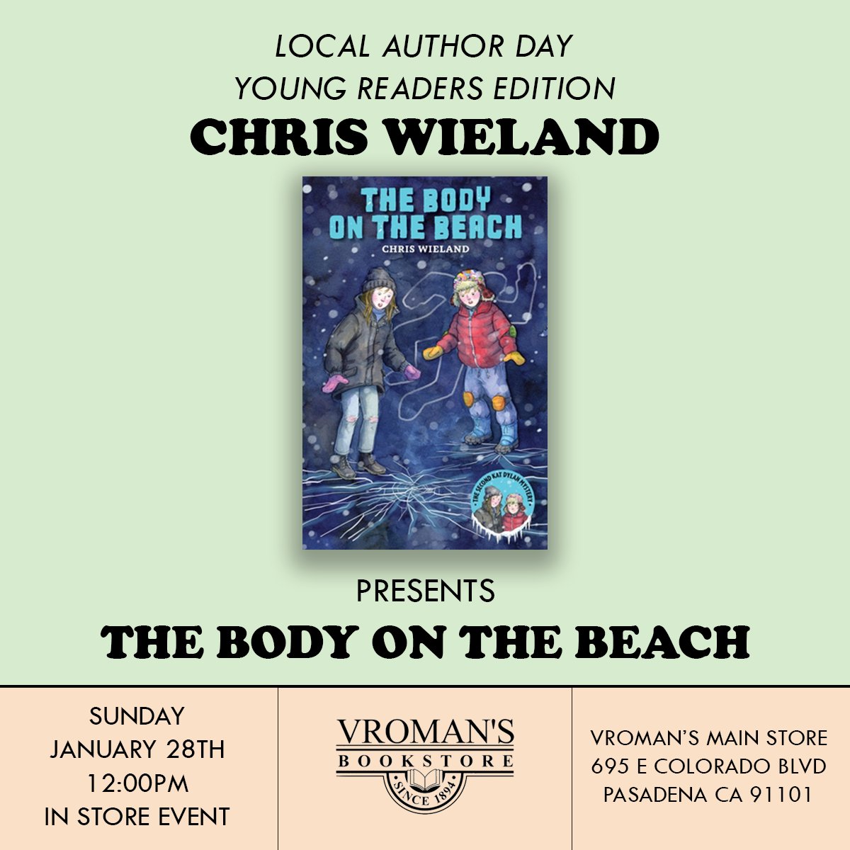 Join our Open Book committee member and author, Chris Wieland, at @VromansBookstore this Sunday, January 28th at 12pm for Local Author Day - Young Readers Edition!