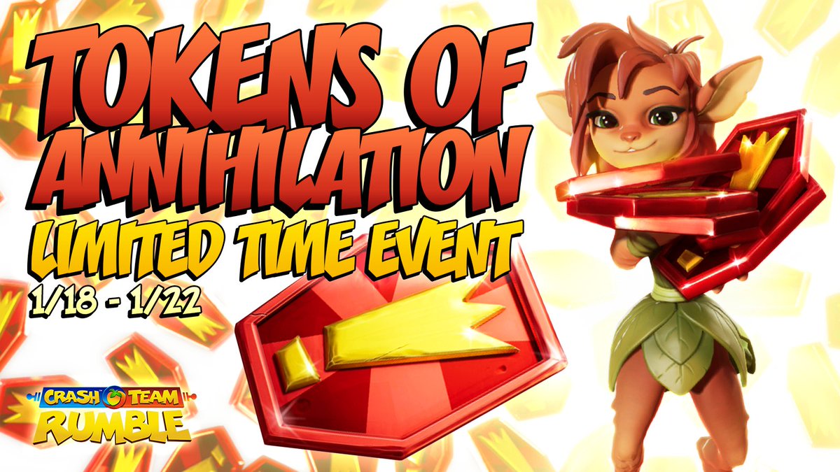 This weekend in #CrashTeamRumble, show some appreciation for annihilation!  Earn Tokeneer badges to earn Battlepass XP. Use Boss Tokens to take on bosses and earn your spoils! 🥳