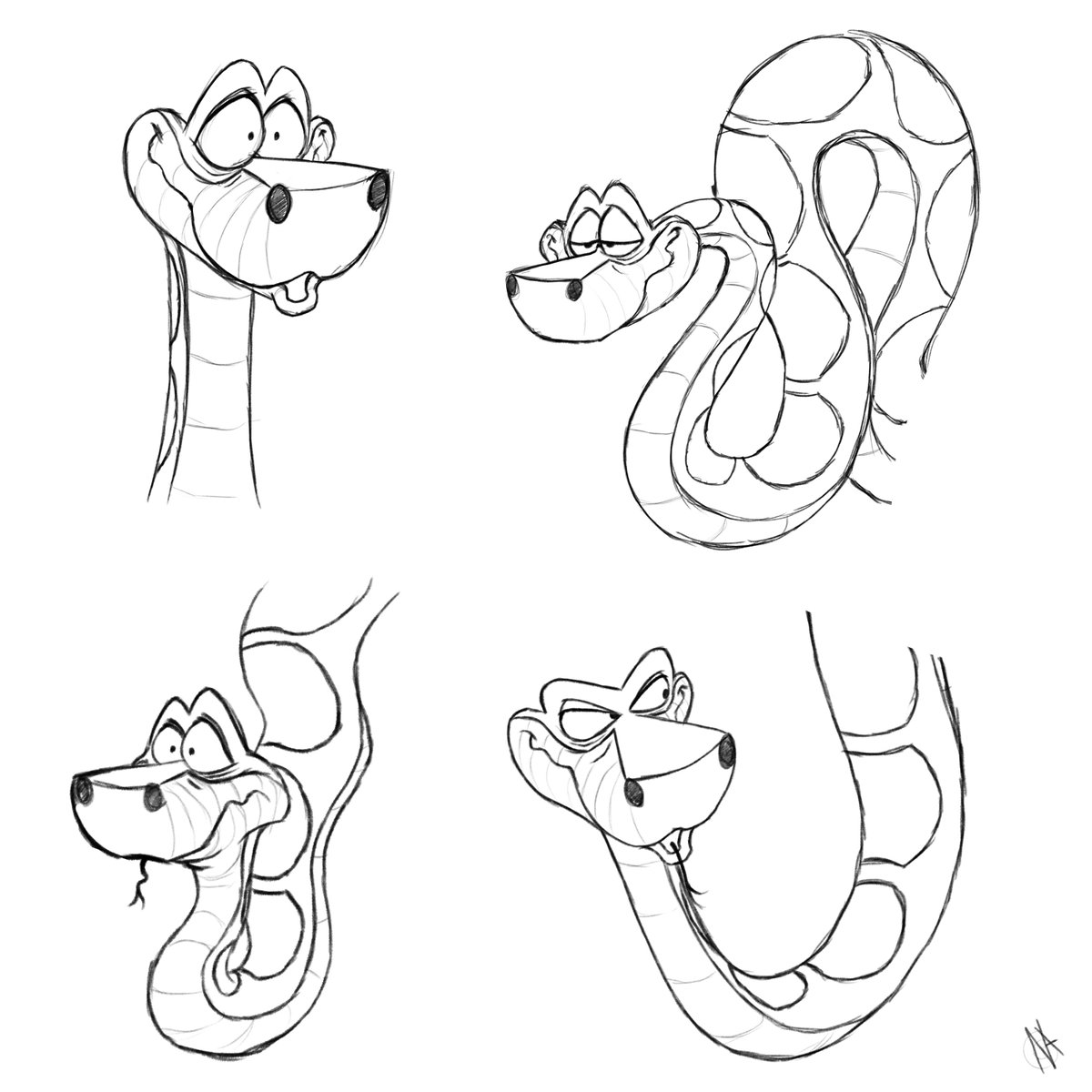 Feelin sssketchy. So here's more Kaa sketches hehe I seriously can't get enough of doodling this goofy noodle. :3