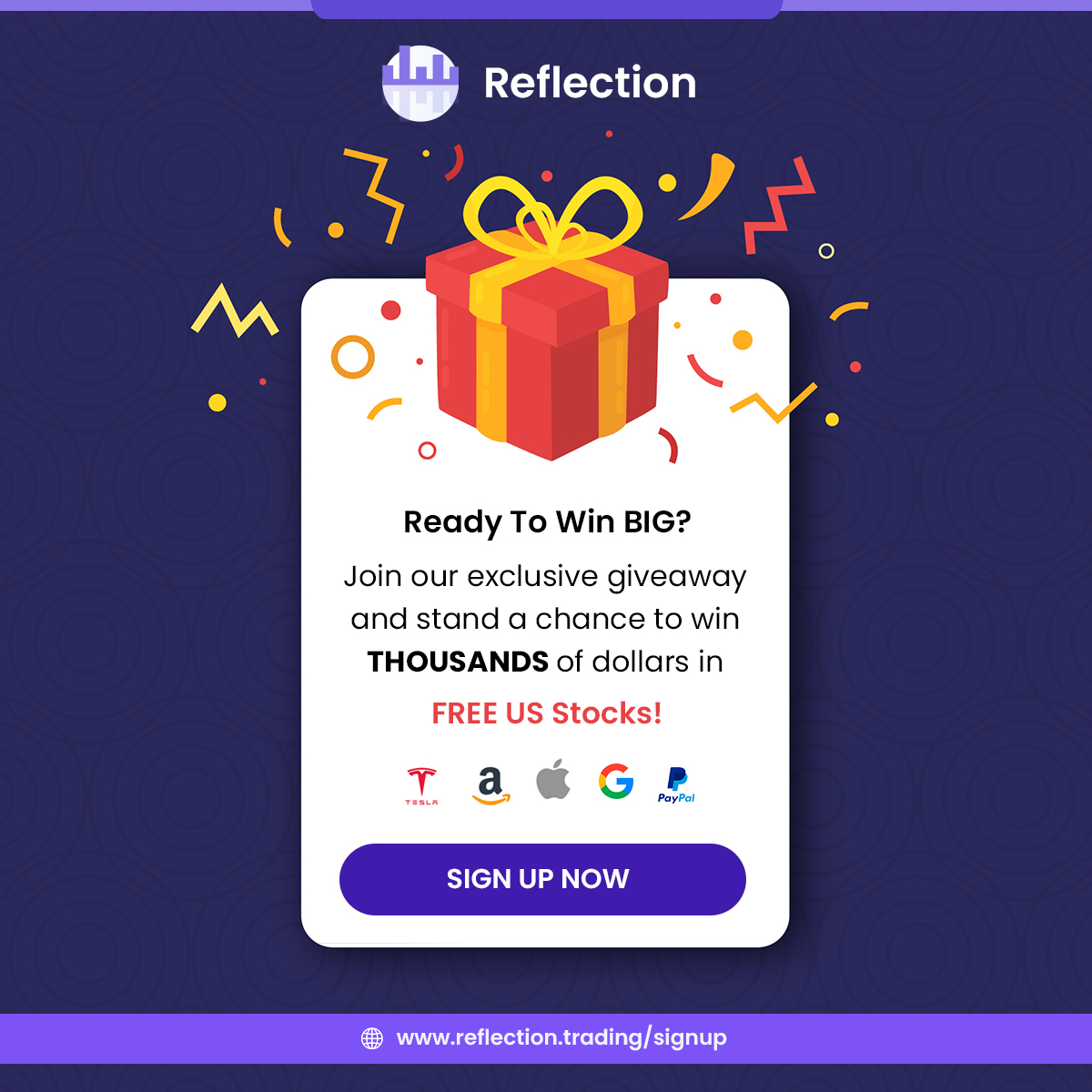 Ready To Win BIG?  Join our exclusive #giveaway and stand a chance to #win THOUSANDS of dollars in FREE US stocks  SIGN UP NOW reflection.trading/signup #freestock #stockmarket #StockMarketindia #USstocks #financeindia  #nse #bse #StocksToBuy #indmoney #blockchain #Cryptocurency