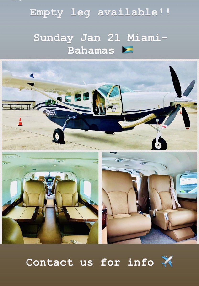 Empty leg available!! Contact us for info ✈️ 🇧🇸 #emptyleg #privatejet #turboprop #bahamas #cessnacaravan #flyswa