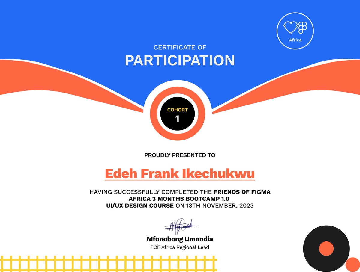 Thrilled to announce I not only completed @fof_africa's amazing UI/UX mentorship program, but also received the @figma Pro Plan recognition award!  Huge thanks to my incredible mentors and the supportive community. Now onto bigger things.