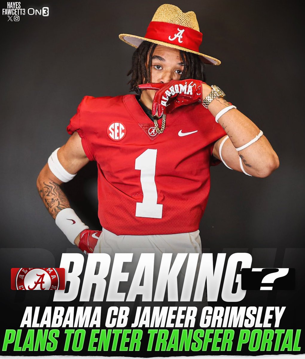 BREAKING: Alabama Signee Jameer Grimsley plans to enter the Transfer Portal, he tells @on3sports The 6’2 185 CB signed with the Crimson Tide in December Will have 4 years of eligibility remaining on3.com/db/jameer-grim…