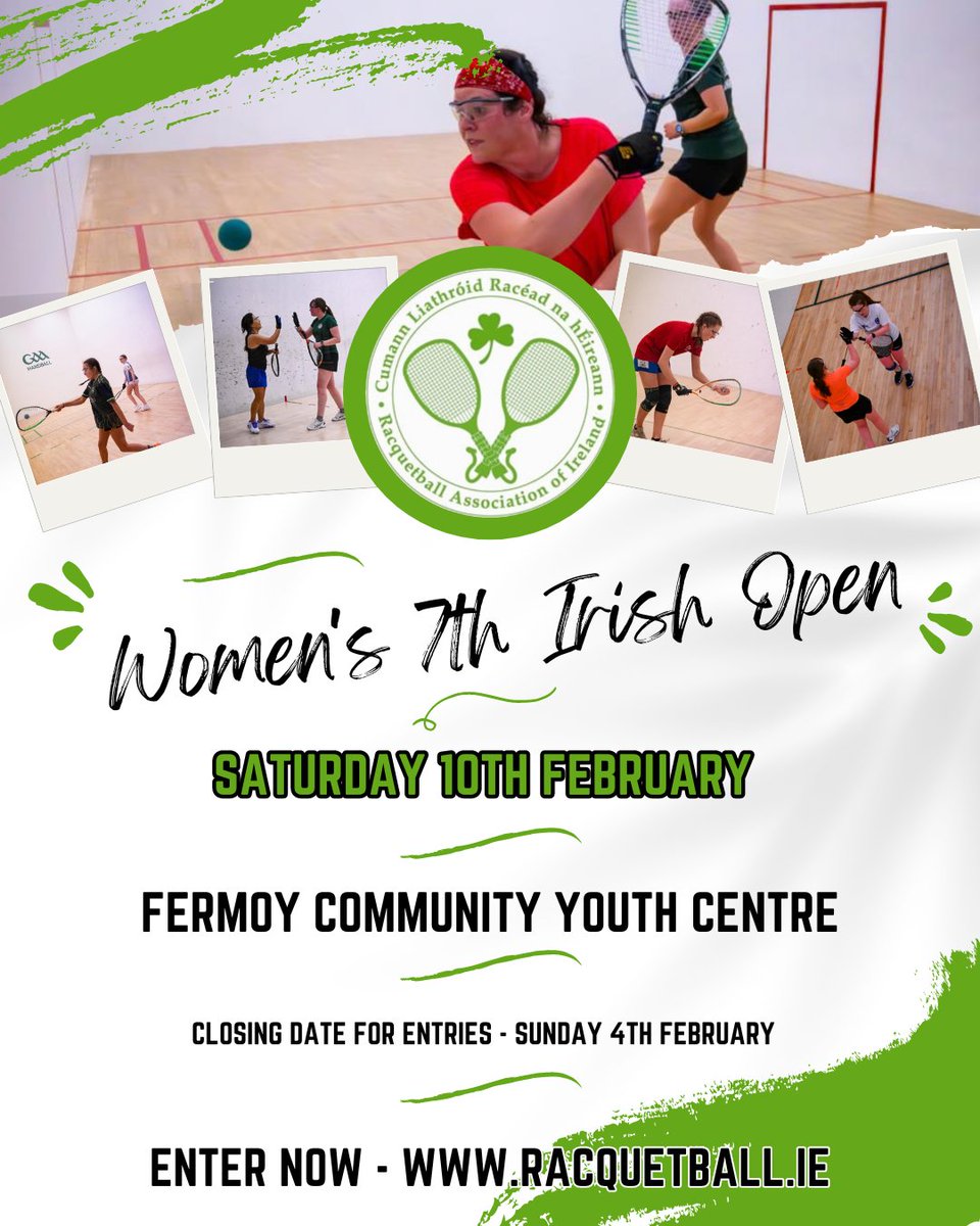 We are delighted to announce the 7th Irish Women’s Open will take place on Saturday the 10th of February in Fermoy Community Youth Centre 💁🏼‍♀️

Closing date for entries is Sunday the 4th of February 🗓️ 

Enter now 👇🏻 
loom.ly/vXrFCO0