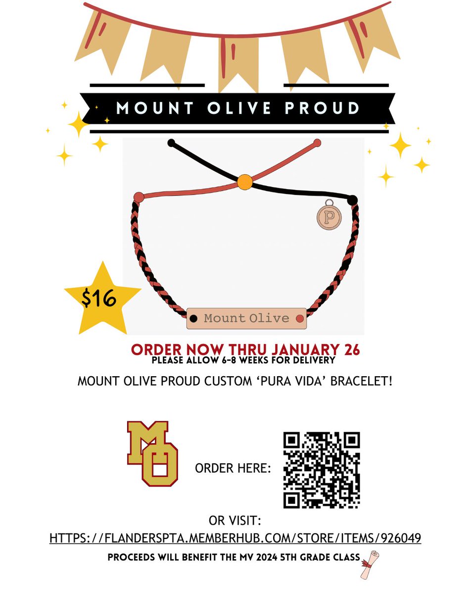 How adorable are these bracelets!! Order now through January 26th to help support the 5th grade class! 

Please allow 6-8 weeks for delivery. 

FLANDERSPTA.MEMBERHUB.COM/STORE/ITEMS/