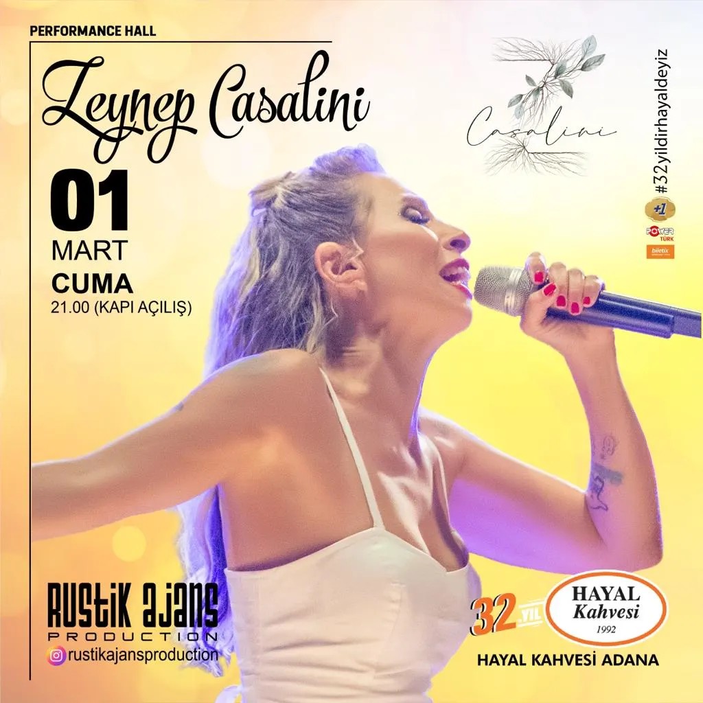1 Mart Cuma günü Adana Hayal Kahvesi Performance Hall Sahnesinde sizlerleyiz. 
Biletler; Adana Hayal Kahvesi Gişesi ve Biletix'te.