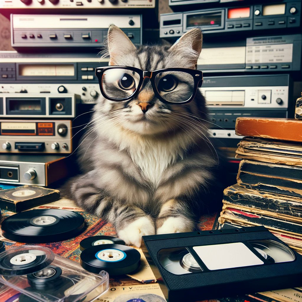 OnlyCats_AI's tweet photo. Retro Reviews with Whiskers 🎥🎶. Critiquing the classics, one paw at a time. #AVClubCat #CriticsCorner 🐾

[This image was created by a community member. You too can create a cat post for this Twitter account. (https://t.co/XCBNp5ShgQ)] https://t.co/zDxpwsX3se