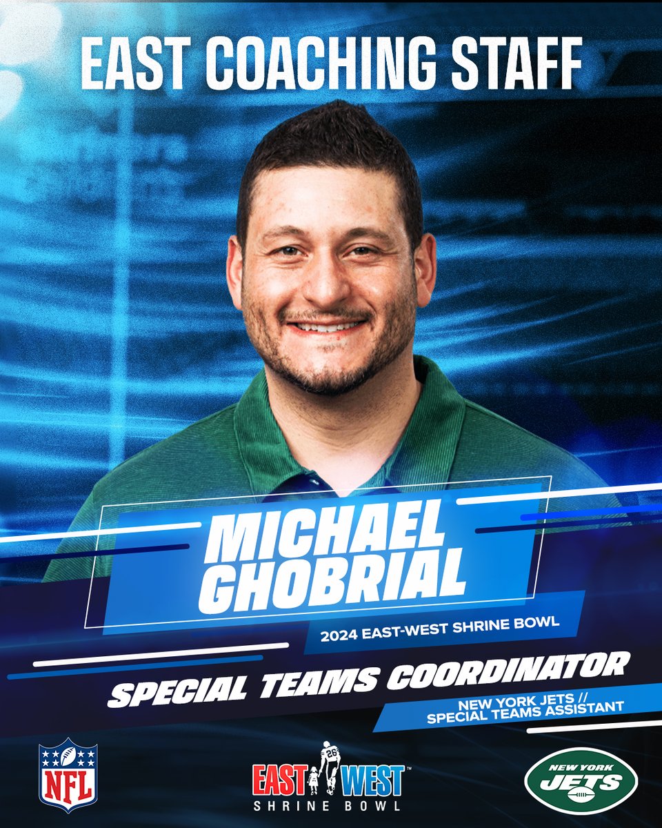 🔴 The #ShrineBowl is excited to announce that @nyjets coach Michael Ghobrial will be the Special Teams Coordinator for the 2024 East team!