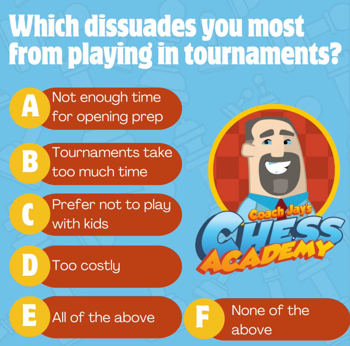 CoachJayChess's tweet image. I know there are some of you who play in tournaments every month, but I feel that most chess players are like me - not playing as often as we once did. Why not?

#Chess #ChessCommunity #ChessCoach #ChessTips