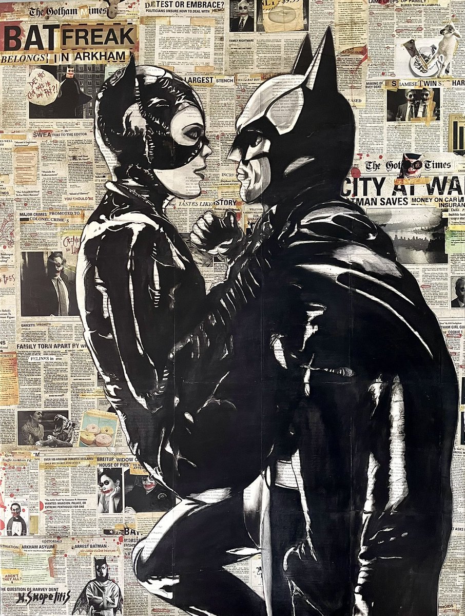 ‘Gotham Chronicles’

This is my new big project ‼️
New original artwork, Super hero theme, Batman and Catwoman together with Gotham city newspaper pages at background!

Size: 75x100 cm

Also available as giclee print limited edition of 50 on canvas.

DM or swipe up to my website.