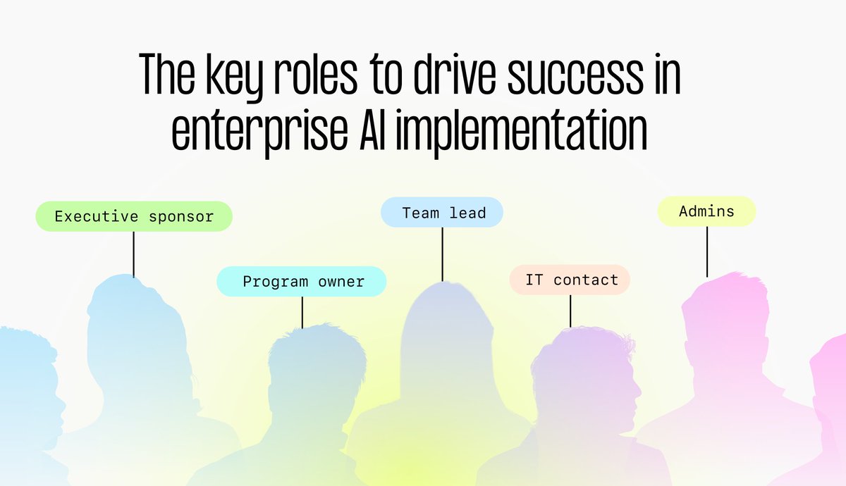 Get_Writer's tweet image. Implementing generative AI in your enterprise? Learn more about the key roles involved in a successful rollout, from executive sponsors to team leads to IT admins.

writer.com/blog/generativ…

#GenerativeAI #AIImplementation #EnterpriseAI