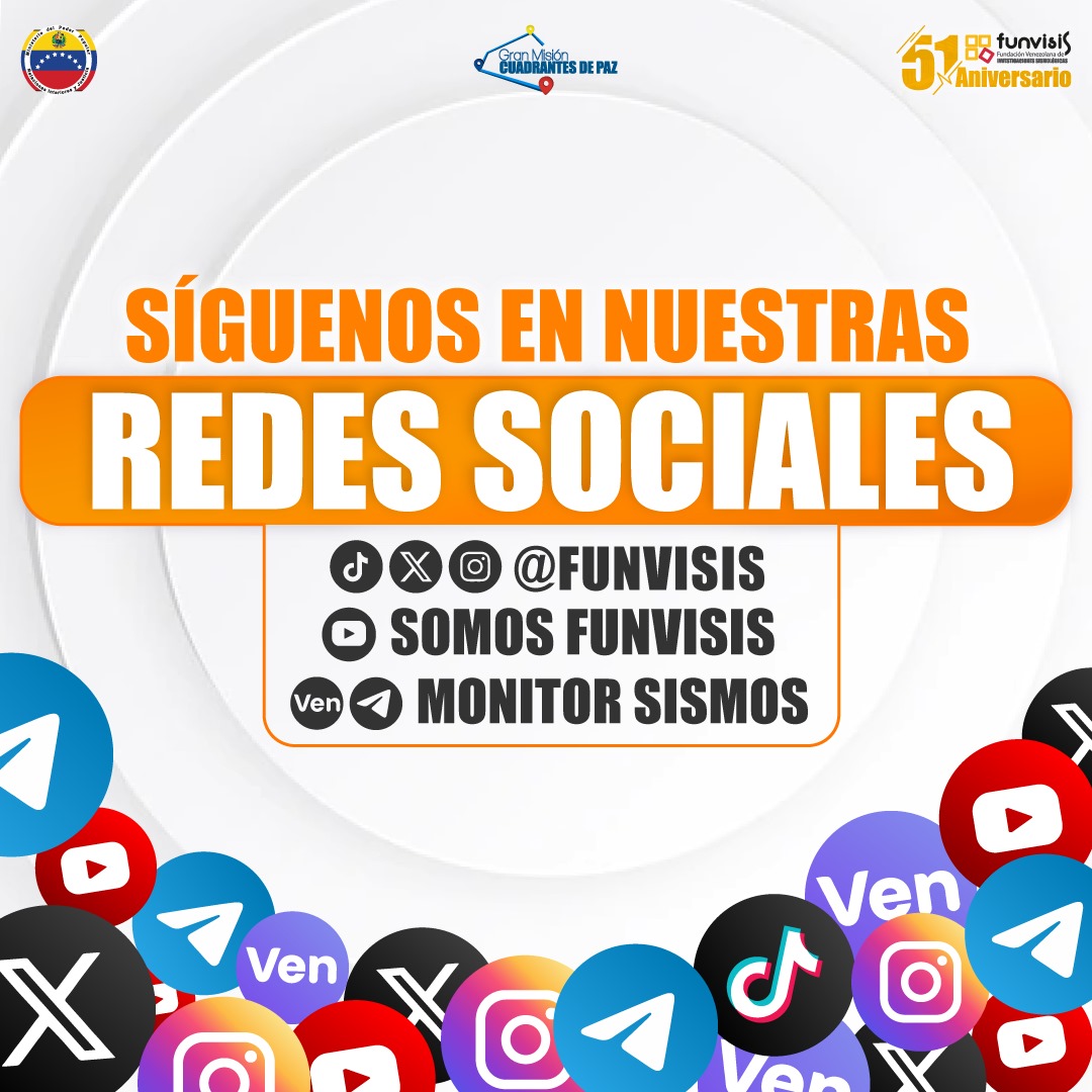 Te invitamos a seguirnos en nuestras cuentas y conocer la realidad sismológica nacional 📡🇻🇪.
 
✔️ Únete a los cientos de personas que se informan sobre la ciencia de los terremotos.
 
#Funvisis #VenezuelaFuerzaEconómica