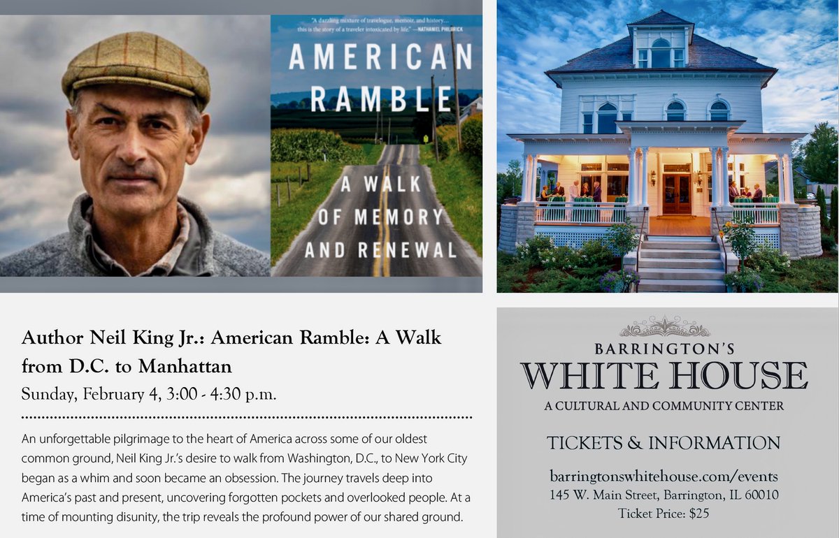 Chicagoland friends!

Come join me Feb. 4th at the White House in Barrington, IL, just outside of Chicago. Glad to be bringing #AmericanRamble to Illinois.