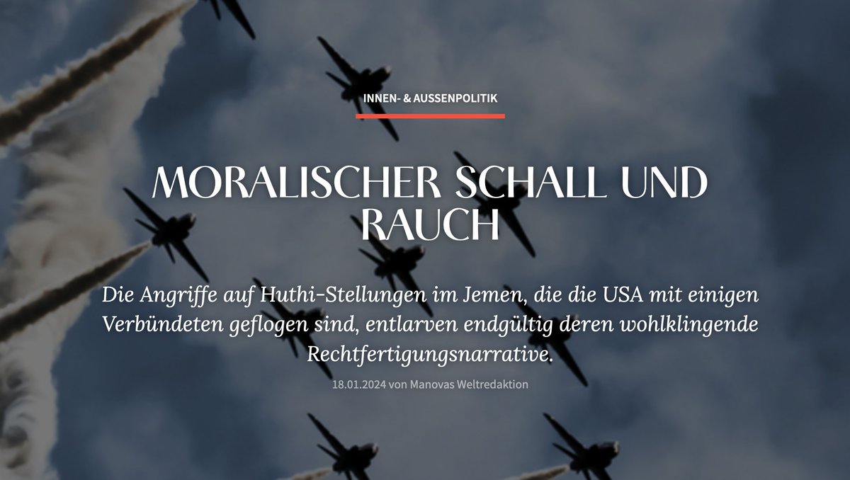Die ganzen derzeitigen offiziellen Vernebelungsaktionen können nicht  über die Realität hinwegtäuschen, dass die US-Regierung die mächtigste  und gefährlichste Banditenregierung der Welt ist. Lesenswert: manova.news/artikel/morali…