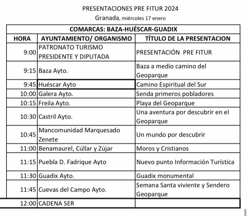 📣Programación de las presentaciones institucionales #FITUR2024 . No te las pierdas !! Síguenos en directo desde nuestro canal de Youtube 😎✈️ #Granada #Milyuna cc @dipgra