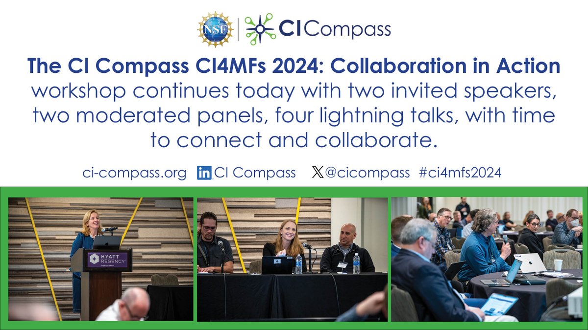 Today is Day 2 of the @CiCompass CI4MFs 2024: Collaboration in Action workshop! What has been your favorite panel or talk, so far? Learn more: ci-compass.org/news-and-event… #CI4MF2024 #CI4MFs2024 @NSF