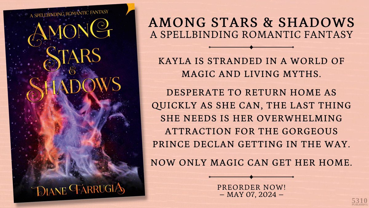 We're so happy to announce a new author! 🥳 Diane Farrugia joins the 5310 Publishing family with her romantic fantasy novel, Among Stars and Shadows. 👉 Click here to learn more and preorder a copy now: 5310publishing.com/book/amongstar…