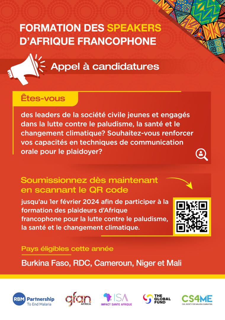 Cette année, nous lançons la 3e édition de formation en techniques oratoires en prise de parole en public, comm et plaidoyer pour renforcer les capacités de plaideurs d’Afrique francophone engagés dans la santé. 
Posez votre candidature en scannant le QR Code.
RT appréciés