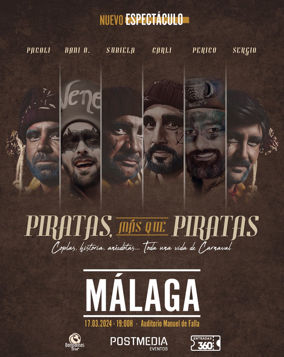 SORTEO ENTRADAS

Entrada doble para el evento

PIRATAS, MAS QUE PIRATAS

Pacoli, Dani Obregón, Ángel Subiela, Carli, Perico y Sergio

Requisitos 
Hacer RT
Seguir a <a href="/Carnavaladictos/">𝘾𝙖𝙧𝙣𝙖𝙫𝙖𝙡𝙖𝙙𝙞𝙘𝙩𝙤𝙨</a>
y a <a href="/postmediaevents/">Postmedia Eventos</a>

El sorteo se realizará 25 Enero

Entradas Málaga
entradas360.com/espectaculo/32…