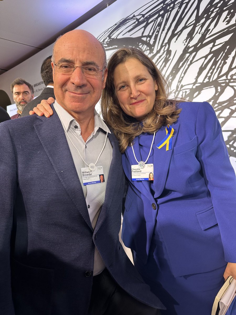 Great to see my friend and ally ⁦@cafreeland⁩ in Davos. It was Chrystia who made sure that Canada had a Magnitsky Act and it is Chrystia that was well ahead of the curve with the policy of confiscating frozen Russian central bank reserves for Ukraine