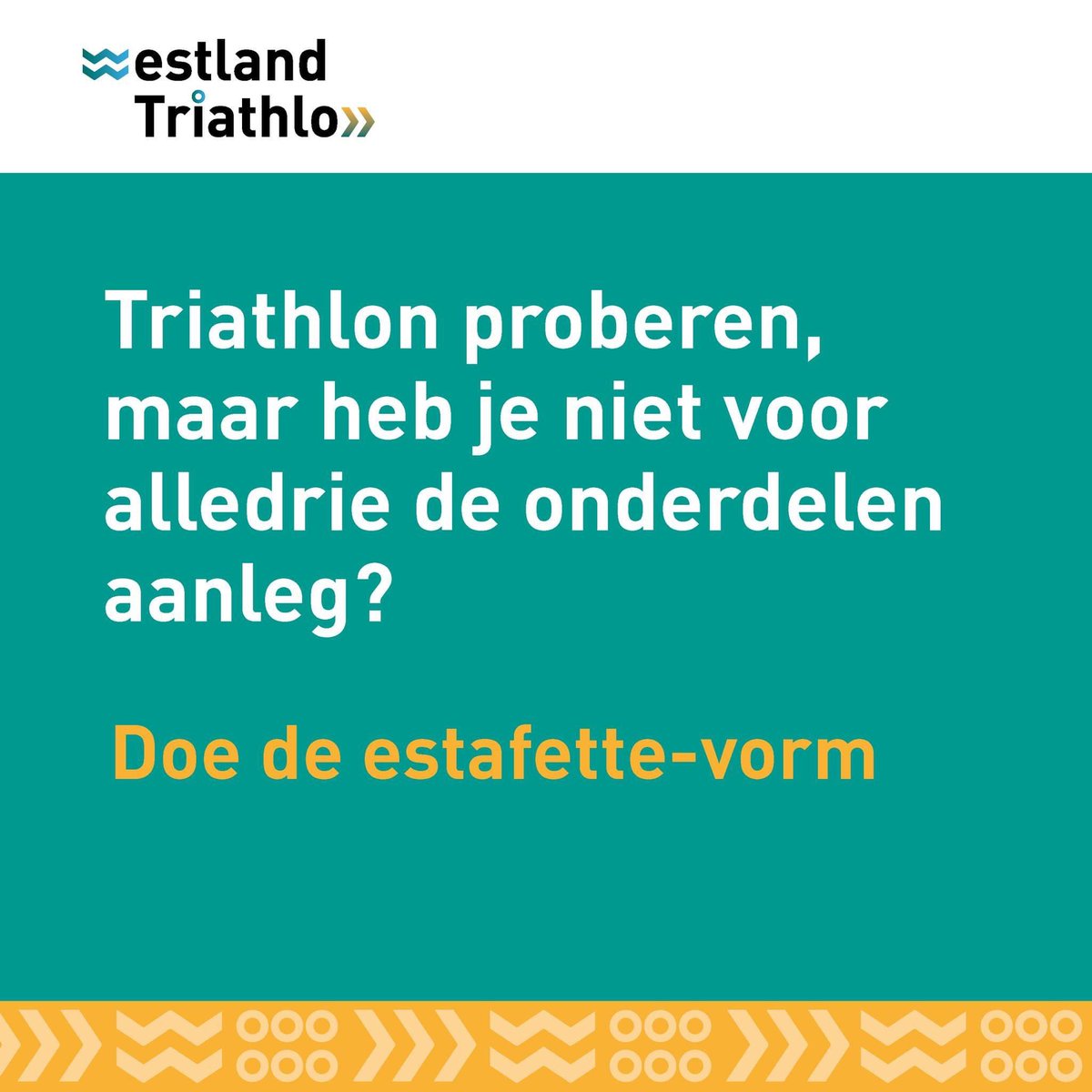 Zou je best wel eens een triathlon willen proberen, maar heb je niet voor alledrie de onderdelen aanleg? Dan is de 1/4 Triathlon in estafette-vorm misschien iets voor jou! Gezamenlijk met twee anderen volbreng je de triathlon, elk in zijn of haar favoriete discipline. Gezellig!