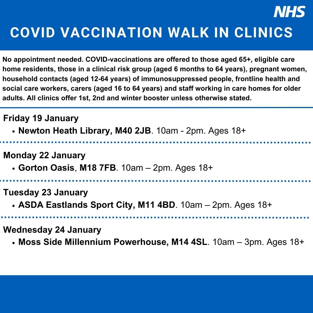 Manchester Integrated Care Partnership (@manchestericp) on Twitter photo Protect yourself from #COVID19 and #GrabAJab at one of our #Manchester walk-in vaccination clinics to top up your immunity. 💉
👇
gmintegratedcare.org.uk/covid-vaccine-…
<a href="/NHS_GM/">NHS Greater Manchester</a> Protect yourself from #COVID19 and #GrabAJab at one of our #Manchester walk-in vaccination clinics to top up your immunity. 💉
👇
gmintegratedcare.org.uk/covid-vaccine-…
<a href="/NHS_GM/">NHS Greater Manchester</a>