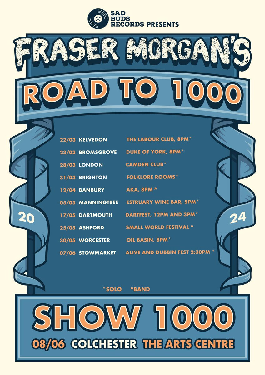 #MusicNews @FraserMorganUK resumes his ‘Road To 1000’ UK Tour on 27th January at @ Curious About Wine, Northleach, #Cotswolds. In the meantime more dates have been confirmed. See Posters attached! #LiveMusic #Promotion