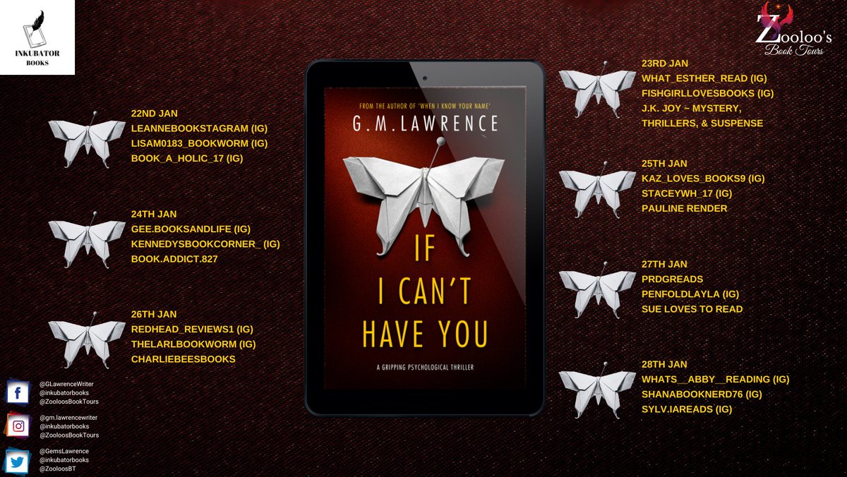 ZooloosBookTours (@zooloosbt) on Twitter photo *โข.ยธโก Starting Soon โกยธ.โข*
If I Can't Have You by G.M Lawrence <a href="/GemsLawrence/">G.M. Lawrence - Author</a> <a href="/inkubatorbooks/">inkubatorbooks</a>
We are on tour from 22nd January for 7 days - see you then! #IfICantHaveYou #ZooloosBookTours
zooloosbooktours.co.uk/if-i-cant-haveโฆ *โข.ยธโก Starting Soon โกยธ.โข*
If I Can't Have You by G.M Lawrence <a href="/GemsLawrence/">G.M. Lawrence - Author</a> <a href="/inkubatorbooks/">inkubatorbooks</a>
We are on tour from 22nd January for 7 days - see you then! #IfICantHaveYou #ZooloosBookTours
zooloosbooktours.co.uk/if-i-cant-haveโฆ