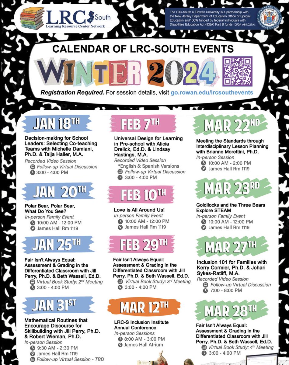 Look🤩at these amazing PD offerings this winter from the <a href="/LRC_South/">Learning Resource Center-South</a> and the best part is that they are FREEEEE 💵🤓📒👩‍🏫 <a href="/RowanCED/">Rowan University College of Education</a>