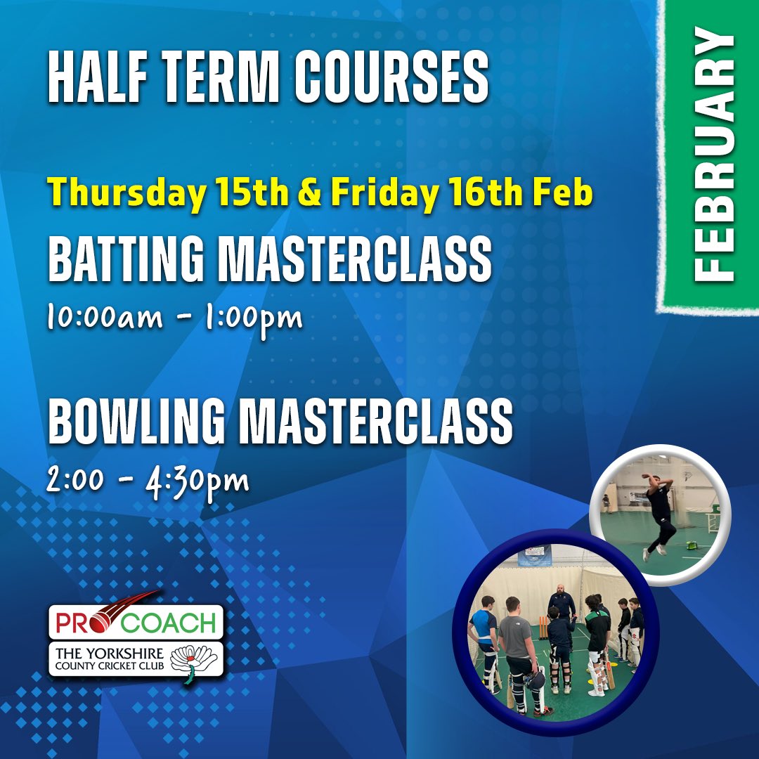 Yorkshire Cricket Coaching ๐ (@yorkscoaching) on Twitter photo ๐๐ฒ๐ฏ๐ฟ๐๐ฎ๐ฟ๐ ๐
Our holiday favourites are back this February Half Term - itโs Masterclass time! ๐คฉ
We are running Batting & Bowling Masterclasses on ๐๐ก๐ฎ๐ซ๐ฌ ๐๐๐ญ๐ก & ๐
๐ซ๐ข ๐๐๐ญ๐ก ๐
๐๐ ๐
Click here to reserve a place bit.ly/3W5k8Bo
#TrainHardPlayEasy ๐๐ฒ๐ฏ๐ฟ๐๐ฎ๐ฟ๐ ๐
Our holiday favourites are back this February Half Term - itโs Masterclass time! ๐คฉ
We are running Batting & Bowling Masterclasses on ๐๐ก๐ฎ๐ซ๐ฌ ๐๐๐ญ๐ก & ๐
๐ซ๐ข ๐๐๐ญ๐ก ๐
๐๐ ๐
Click here to reserve a place bit.ly/3W5k8Bo
#TrainHardPlayEasy