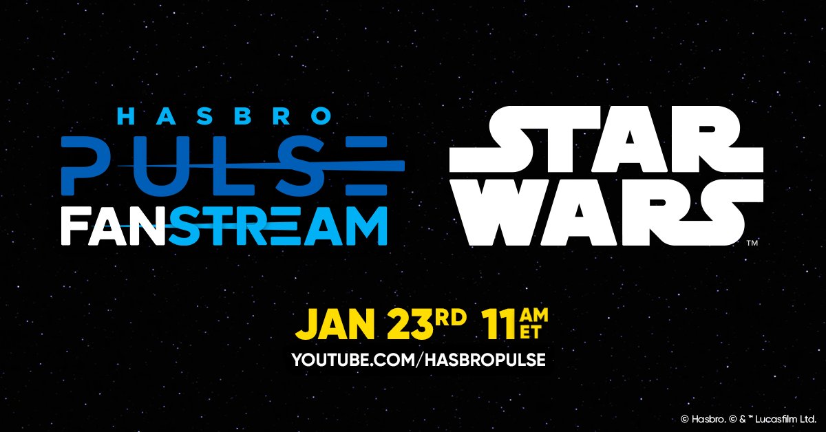Join us Jan. 23 at 11am ET for the first #HasbroPulse Star Wars #Fanstream of the New Year! Hosted by Jing, Emily, Chris, and Eric, this stream promises thrilling additions to your favorite #StarWars toy lines, including #StarWarsTheBlackSeries and #StarWarsTheVintageCollection.