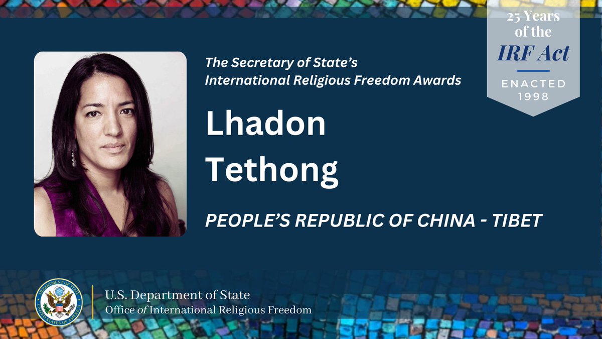 Lhadon Tethong, a Tibetan community leader, supports coalitions that advance shared goals, develops technology for free communication despite censorship, and expands the world’s understanding of how the People’s Republic of China harms its religious minorities. #IRF_Award