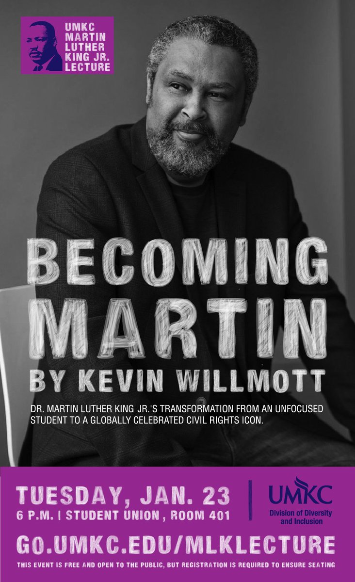 Part 2 of our 3-part MLK lecture series events. 
Tues, Jan 23 from 6-7:30pm in UMKC Student Union, rm. 401. 15th Annual Martin Luther King, Jr. Lecture Series with Kevin Willmott. securelb.imodules.com/s/1236/16/inde…