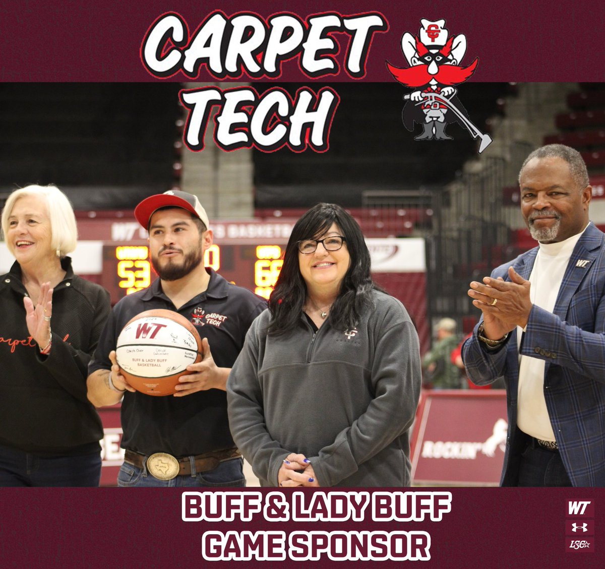 WTAMUBuffs's tweet photo. Thank you to @CallCarpetTech for their game day sponsorship for the Buffs and Lady Buffs Basketball!ππ¦¬
#BuffNation #carpettech https://t.co/E6zOOMtoKW