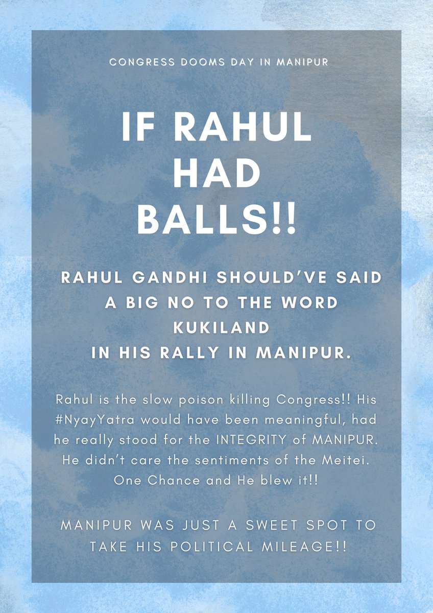 Biren cheibagi Eibu Congress ne khanbiriba sing!!

Noi #NyayYatra do Bharat Jodo natte Bharat todho ne. 

<a href="/RahulGandhi/">Rahul Gandhi</a> rally to break India. Nothing else. He let it happened in his rally.