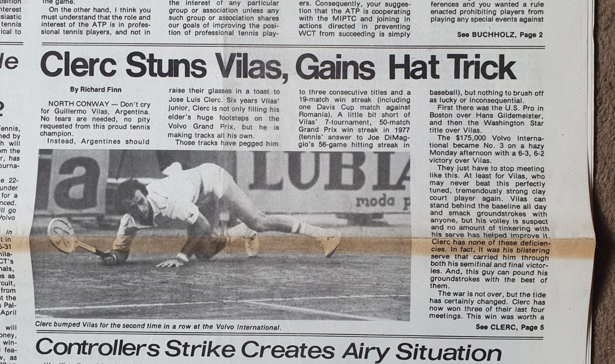 puppotenis's tweet photo. Un vuelta por el archivo. El #InternationalTennisWeekly del 14-8-81 se reflejó el gran momento de @JoseLuisClerc durante la gira estival estadounidense: en #NorthConway, sobre canchas de clay, venció a Eddie #Dibbs en 4F, a Ivan #Lendl en SF y Guillermo #Vilas en la final. https://t.co/xlhiHLr2Un