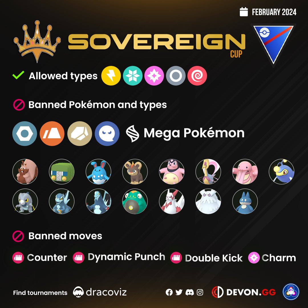 DevonCorpGG's tweet photo. 👑 Crown your next #PokemonGO tournament victory with the #DevonGG Sovereign Cup! 

Note a new tournament ruleset restriction, that will aim to add more challenge and nuance to your grassroots competitive PvP! #GOBattle https://t.co/Cs8SLNaLd9