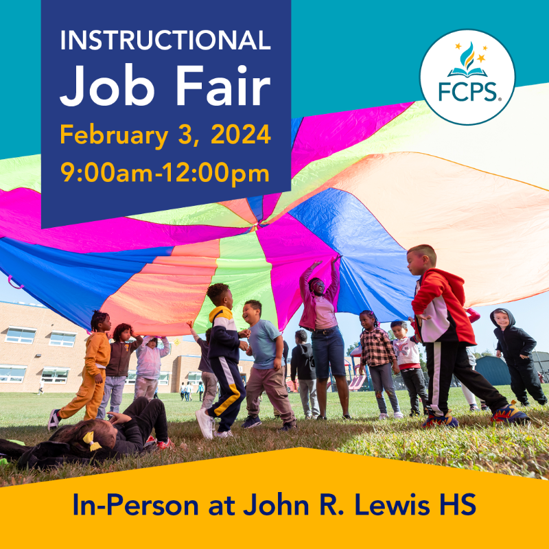 fcpsnews's tweet photo. Join the #FCPSFam! We are searching for dedicated educators who are ready to make a difference. Attend our Instructional Job Fair on Feb. 3, where you can interview and network with representatives from various FCPS schools. Don't miss this chance to make a difference in FCPS.