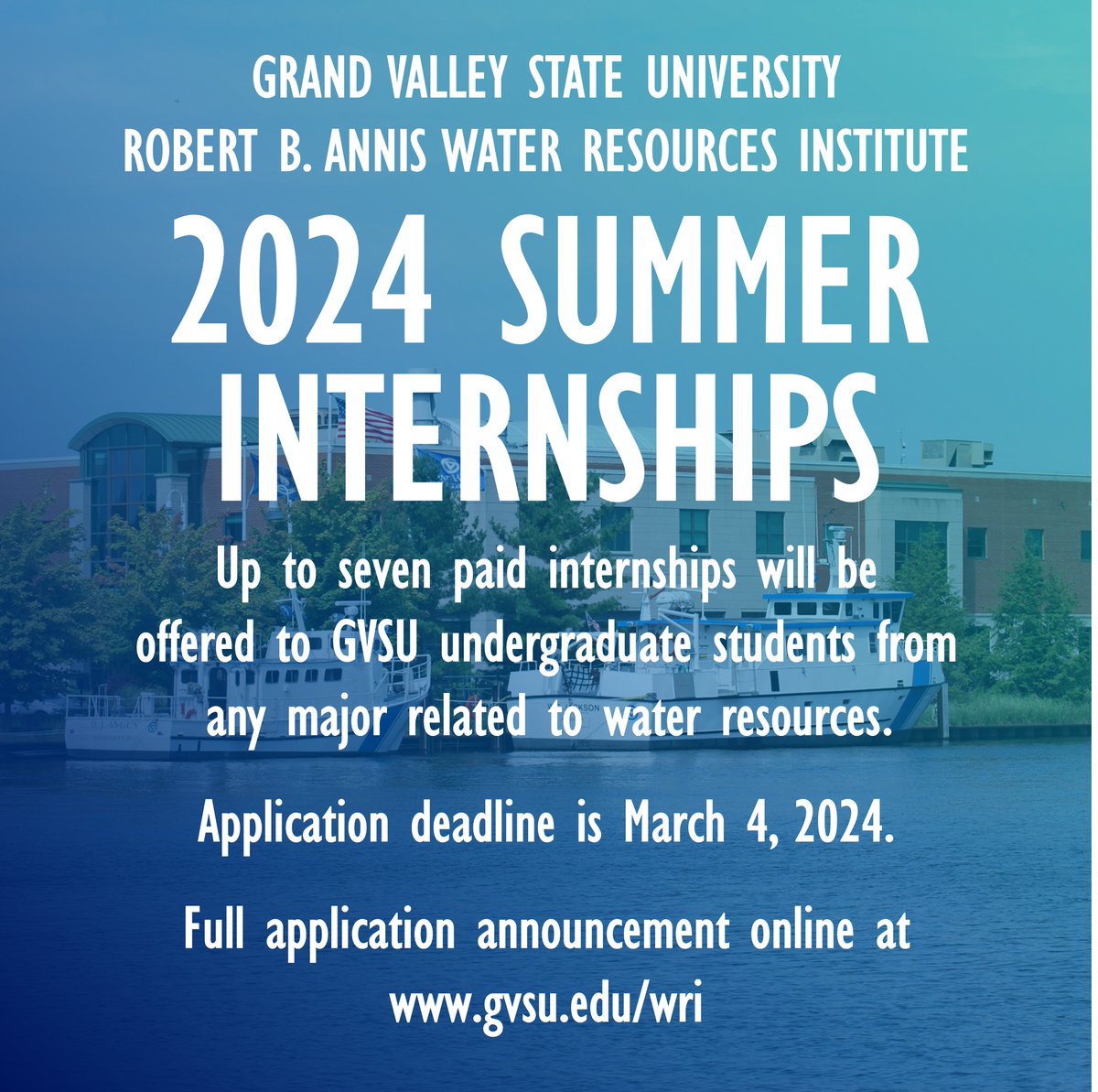GVSU_AWRI's tweet photo. Any #GVSU undergrads looking for a #water research #internship this summer or scholarship for this fall? Come work with us in Muskegon! #GreatLakes https://t.co/A4YXiNHDEA