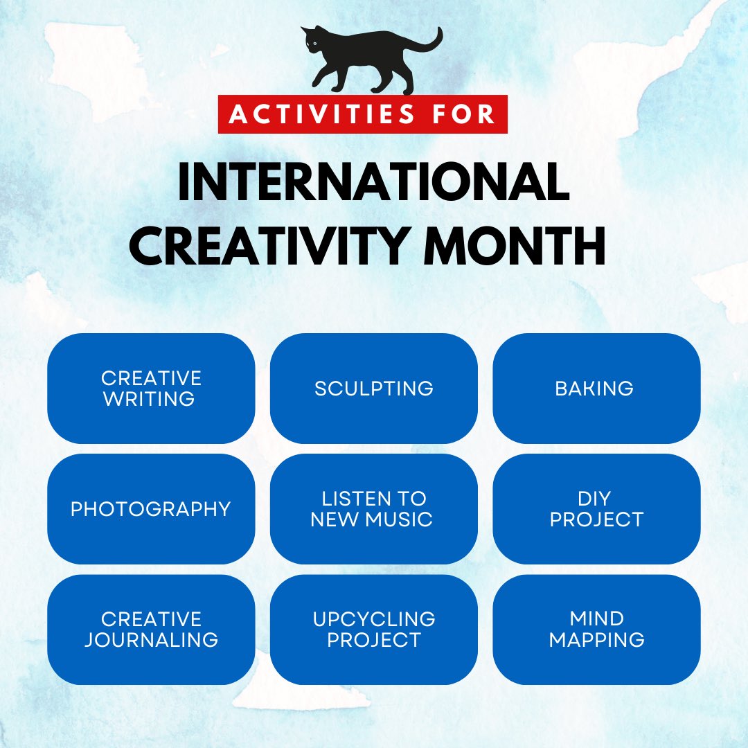 Celebrate International Creativity Month with activities like creative writing, sculpting, baking, photography, and DIY projects. Unleash your creative spirit and join the global movement of innovation and artistic expression! 🎨📝📷✨ #CreativeJanuary #InspireInnovation…
