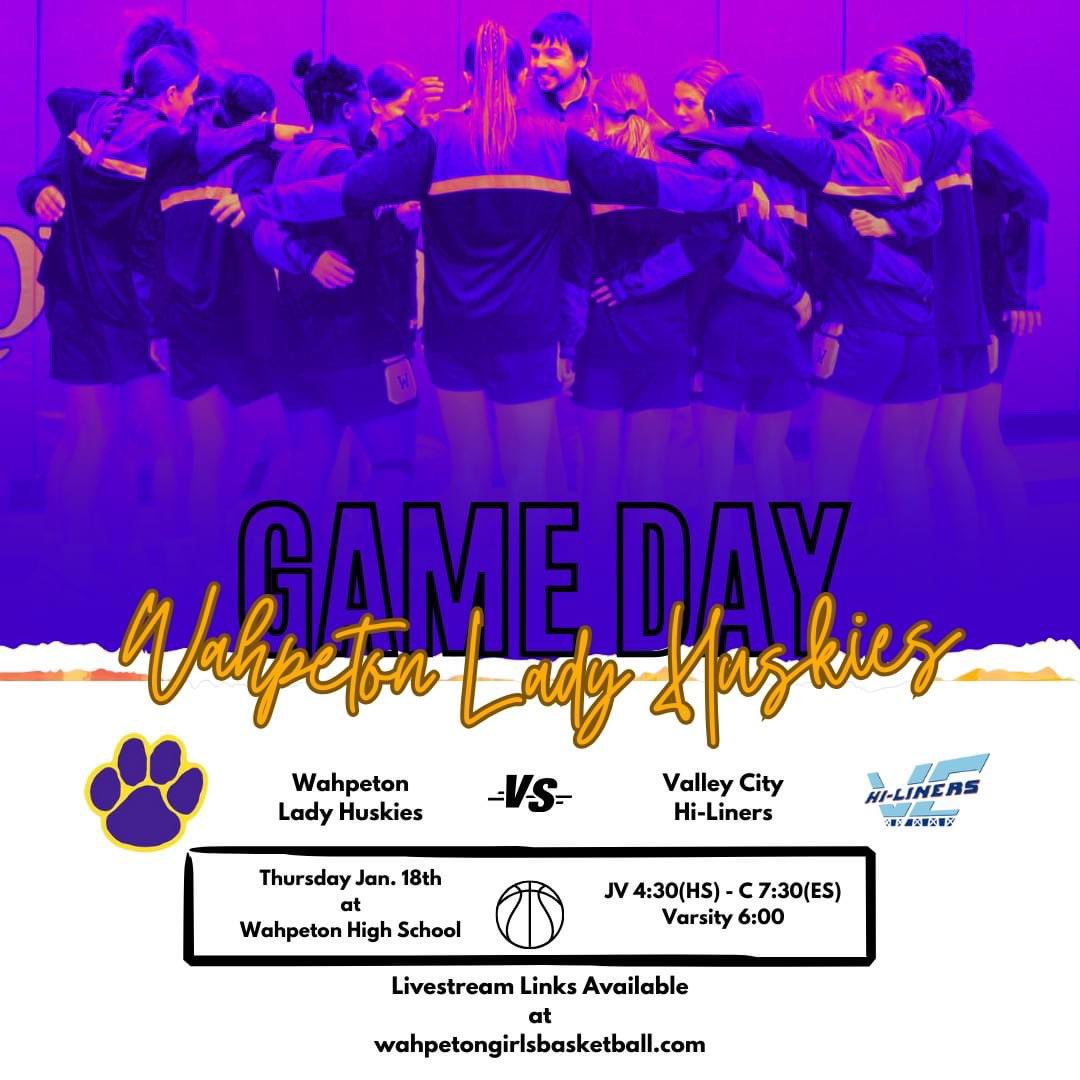 Game Day!! vs Valley City Varsity 6:00 - JV 4:30(HS) - C 7:30(ES) Varsity Braodcast: 3borderssportsnetwork.com C/JV Livestream: youtube.com/@wahpetonpubli…