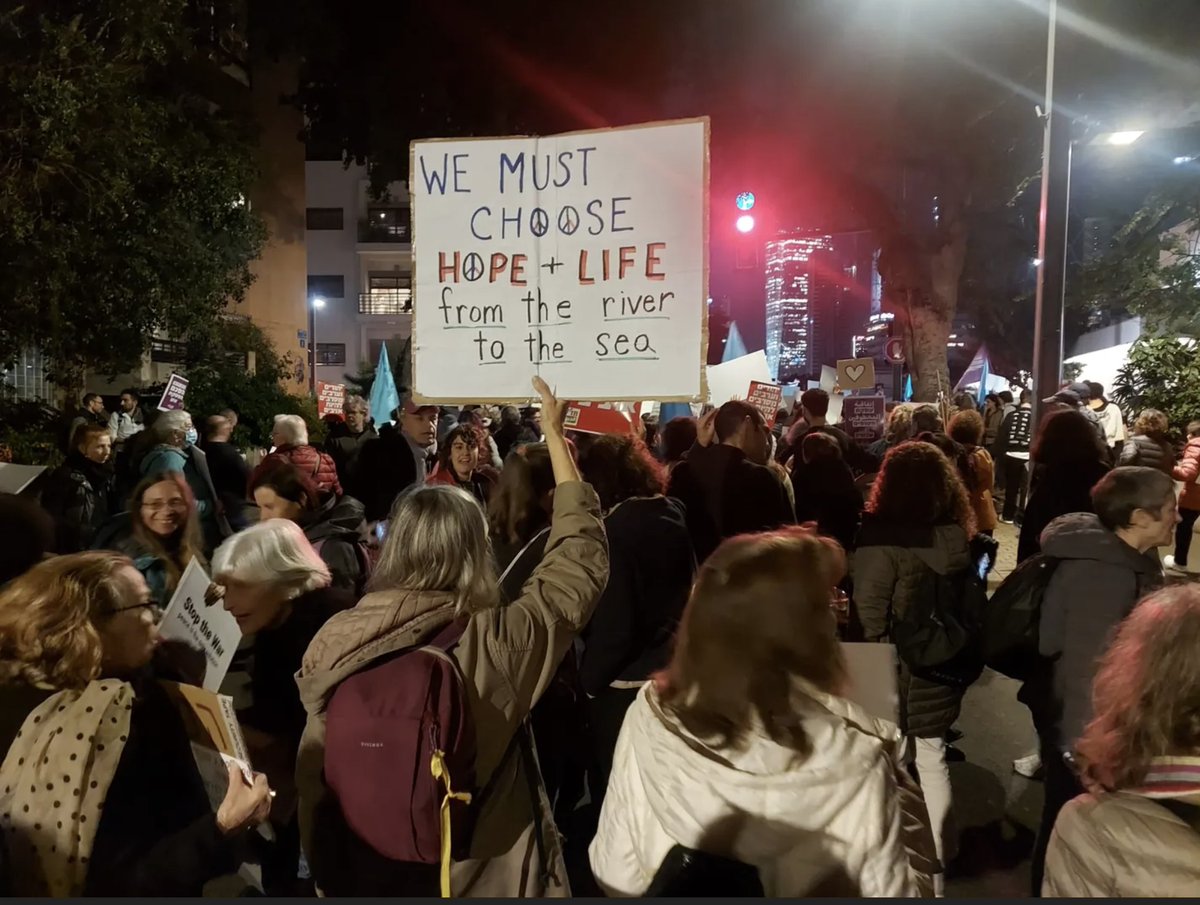 Thousands of people in Tel Aviv protesting against the war tonight. From Haaretz: Yaakov Godot, whose son Tom was murdered on October 7th, said, 'I decided, despite my sorrow and terrible grief over Tom, I would take action. I call on everyone to stop living by the sword.'