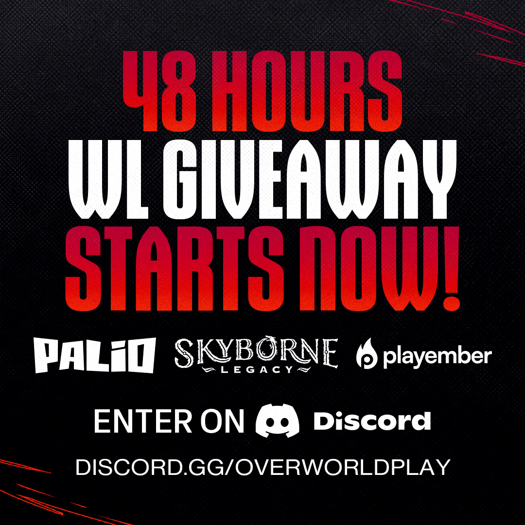 OverworldPlay's tweet image. HOLDERS GIVEAWAY🚨
Incarnas have a chance to win spots from the hottest mints!🔥

Starting now and for the next 48 hours, hold an Incarna and be in Discord to win:
@PalioAI 30 Guaranteed Spots
@play_ember 15 Guaranteed Spots
@SkyborneLegacy 20 RGBYTES Guaranteed Spots

Join now!