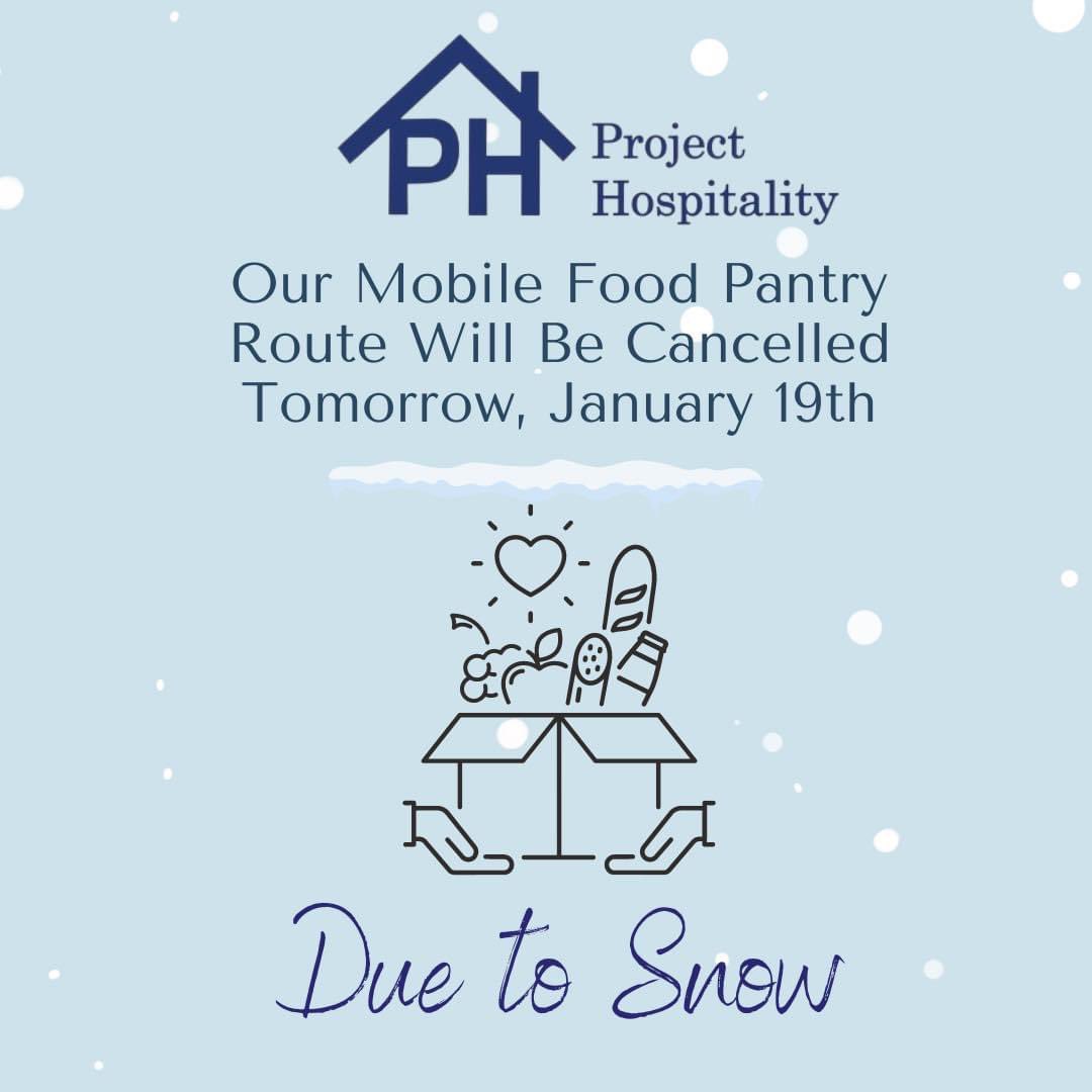 ❄️ We will have a make-up mobile pantry day next Friday, January 26th!