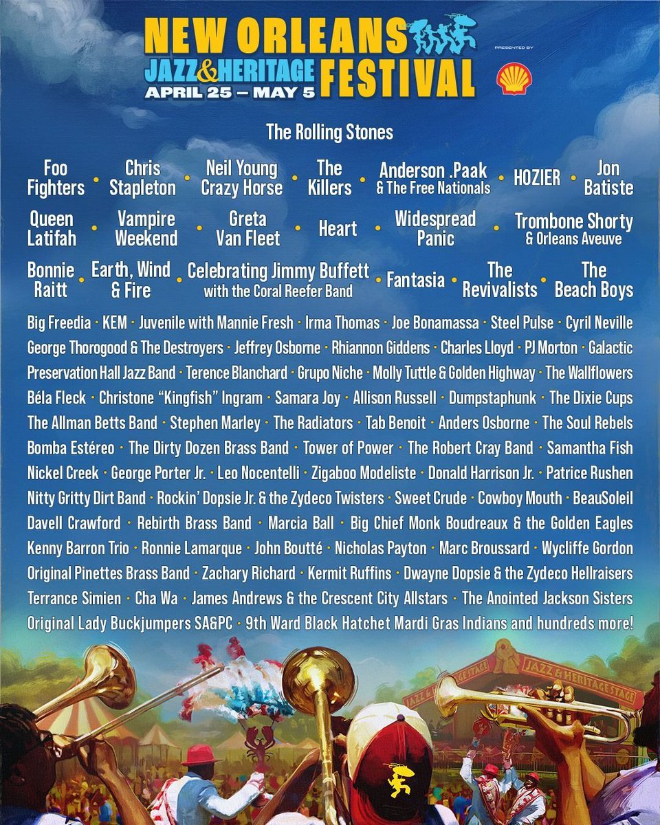 MusicFestivalWizard (@festivalwizards) on Twitter photo New Orleans Jazz Fest lineup is here! Check it out <a href="/jazzfest/">New Orleans JazzFest</a> musicfestivalwizard.com/festivals/new-…
#foofighters #thekillers #queenlatifah #vampireweekend #widespreadpanic New Orleans Jazz Fest lineup is here! Check it out <a href="/jazzfest/">New Orleans JazzFest</a> musicfestivalwizard.com/festivals/new-…
#foofighters #thekillers #queenlatifah #vampireweekend #widespreadpanic