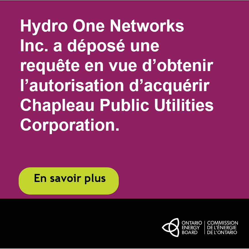 Hydro One Networks Inc. a déposé une requête en vue d’obtenir l’autorisation d’acquérir Chapleau Public Utilities Corporation. Apprendre encore plus: oeb.ca/fr/demandes/de…