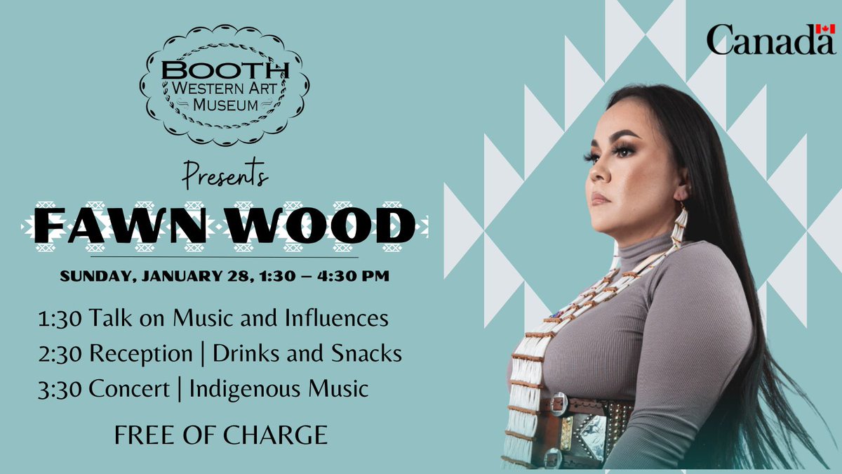 Canada in the Southeast United States (@cancgatlanta) on Twitter photo We've partnered with <a href="/BoothMuseum/">Booth Western Art Museum</a> for a lecture, reception & concert featuring Cree & Salish musician @Mizz_Wood in Cartersville on Jan. 28. She hails from St. Paul, Alberta and won the 2022 Juno for Traditional Indigenous Artist.
Free registration: ow.ly/uXLM50PI1pf We've partnered with <a href="/BoothMuseum/">Booth Western Art Museum</a> for a lecture, reception & concert featuring Cree & Salish musician @Mizz_Wood in Cartersville on Jan. 28. She hails from St. Paul, Alberta and won the 2022 Juno for Traditional Indigenous Artist.
Free registration: ow.ly/uXLM50PI1pf