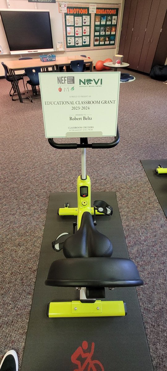 Movement &amp; breath regulate the nervous system &amp; improve cognition. Grateful to <a href="/NoviEdFound/">Novi Educational Foundation</a> for my grant that allowed the purchase of 2 Classroom Cruisers, creating more opportunity for safety &amp; regulation! #AEN <a href="/NoviVillageOaks/">Village Oaks Elem.</a> #novipride